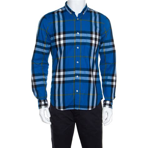 burberry brit blue cotton button up|Burberry button up long sleeve.